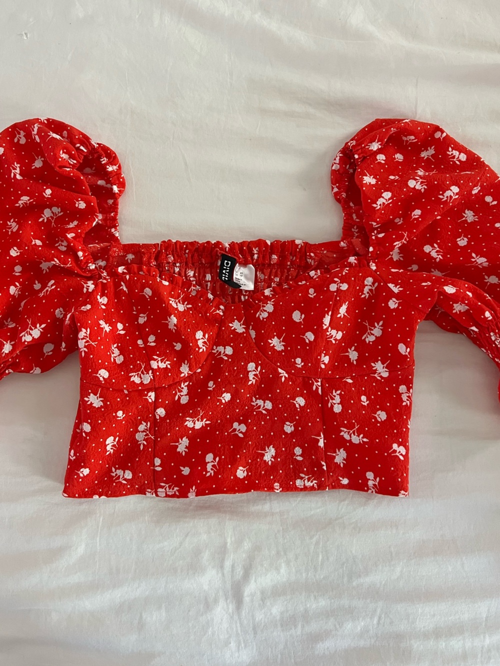 H&M Red Floral Smocked Crop Top, XS